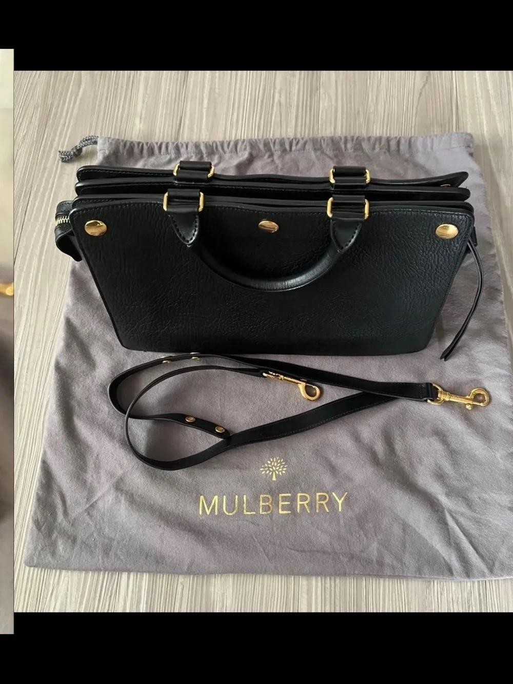 Mulberry Black Pebbled Leather Satchel with Gold Hardware